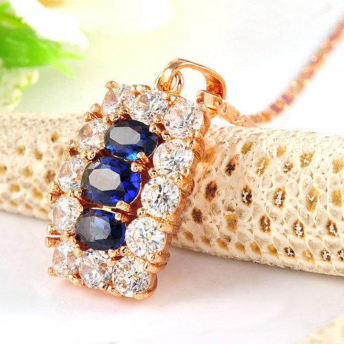 18k Rose Gold Rectangle Pendant Necklace With Tanzanite And Cubic Zirconia Mothers Day Gift Idea Image 1
