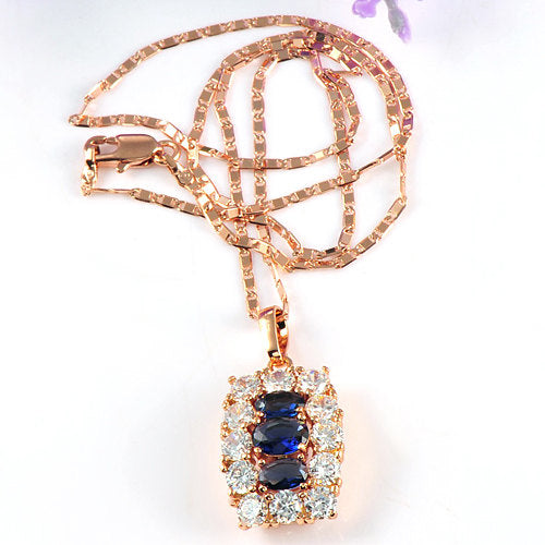18k Rose Gold Rectangle Pendant Necklace With Tanzanite And Cubic Zirconia Mothers Day Gift Idea Image 2