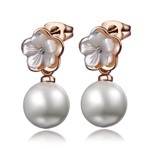 Designer Inspired Pearl and Flora Drop Earrings Image 1