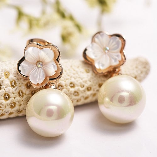 Designer Inspired Pearl and Flora Drop Earrings Image 2