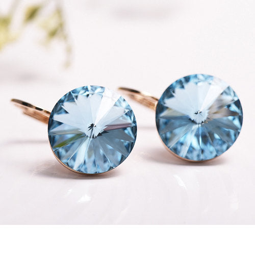 18k Rose Gold Plated Light Blue Crystal Drop Earring Studs Image 2