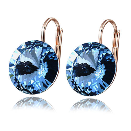 18k Rose Gold Plated Light Blue Crystal Drop Earring Studs Image 3