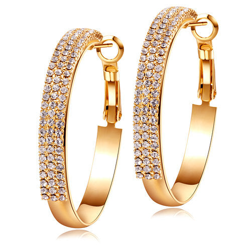 Golden Diva Pave Crystal Encrusted Hoop Earrings Image 1