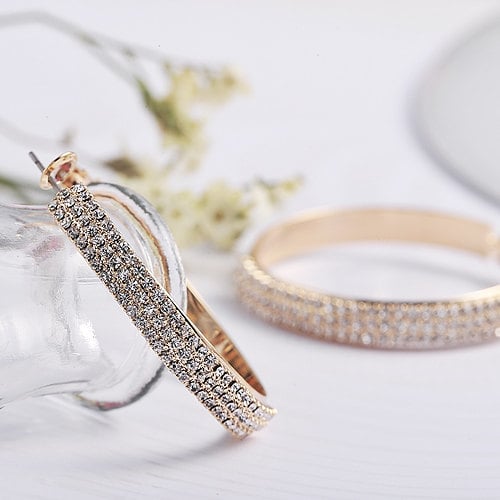 Golden Diva Pave Crystal Encrusted Hoop Earrings Image 2