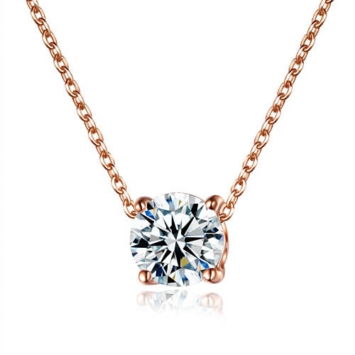 Single Sparkling Solitaire Crystal Gold Tone Pendent Necklace Image 1