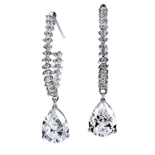 Refined and Graceful 18k White Gold GP Crystal Dangle Earrings Image 1