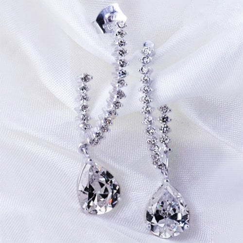 Refined and Graceful 18k White Gold GP Crystal Dangle Earrings Image 2