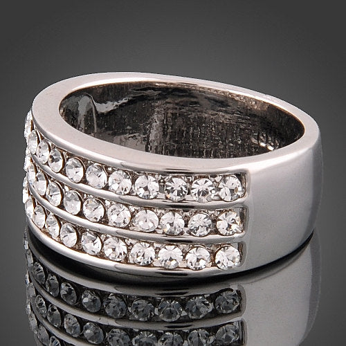 18k White Gold Plated Crystal Encrusted 3 Row Pave Ring Image 2