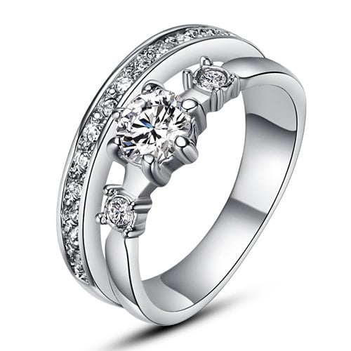 Engagement Style Promise Ring With Accent Stones And Matching Band Bridal Set Wedding Rings Image 1