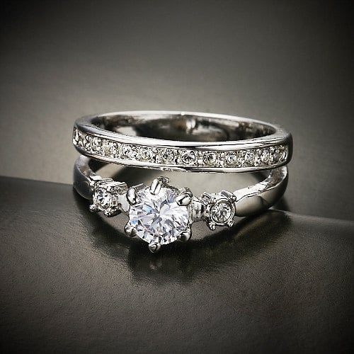 Engagement Style Promise Ring With Accent Stones And Matching Band Bridal Set Wedding Rings Image 2