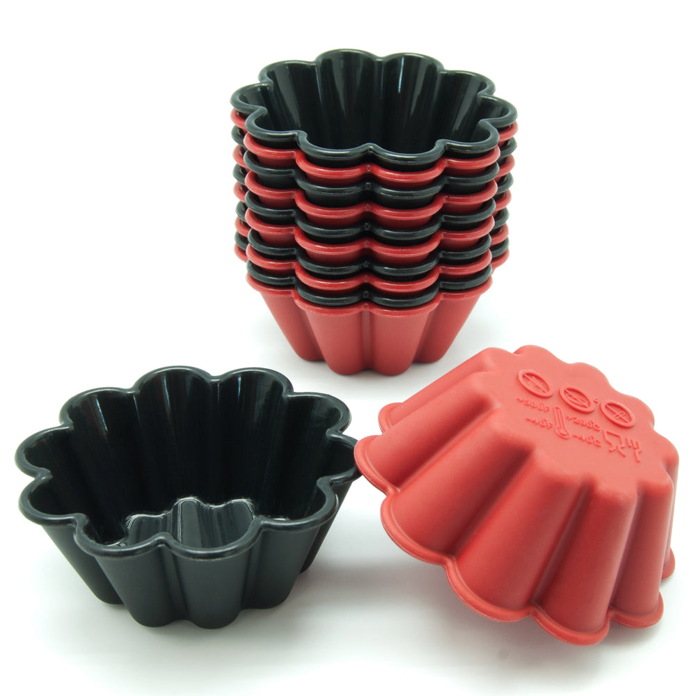 Freshware Silicone Cupcake Liners / Baking Cups - 12-Pack Muffin Molds, Flower, Red and Black Colors Image 2