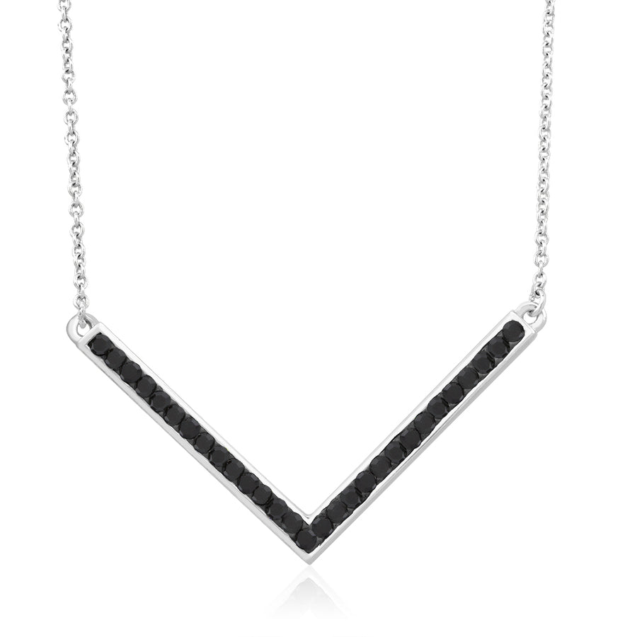 Rhodium Plated Jet Black Crystal Chevron Neckace Image 1