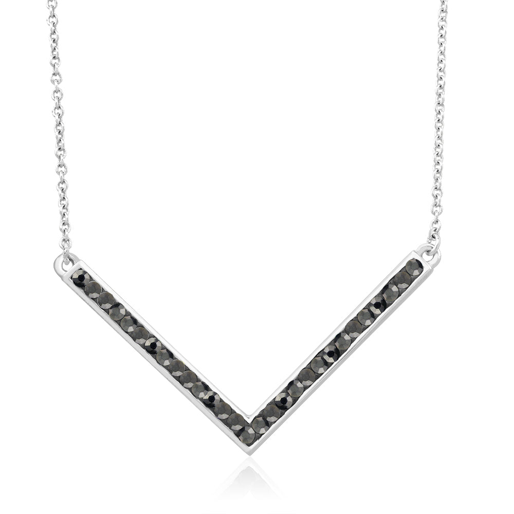 Rhodium Plated Jet Black Crystal Chevron Neckace Image 2