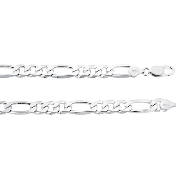 Sterling Silver Figaro Necklace  7.4mm 20" to 30" Inches / Bracelet 8" to 9" Inch . MADE IN ITALY. Image 1