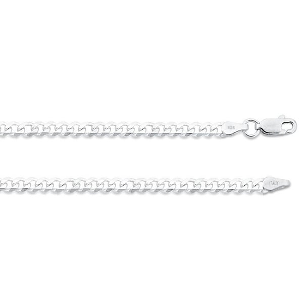 Sterling Silver Curb Necklace 3.8mm 16" to 30" Inches And 7" Inch Bracelet.  MADE IN ITALY Image 1