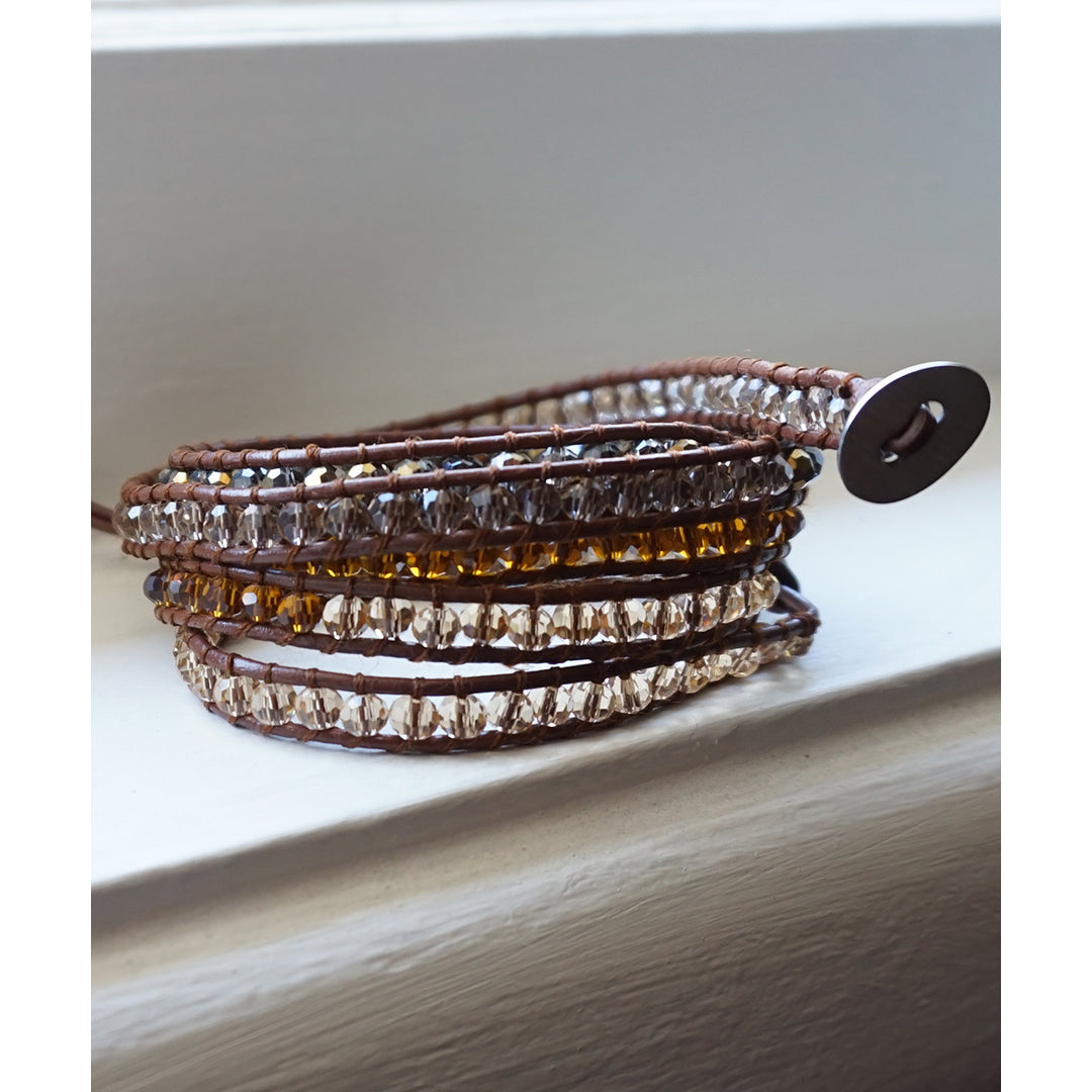 HOLIDAY CLEARANCE SALE! The Chocolate Lover - 34" Ombre Chocolate Brown Beaded Brown Leather Wrap Bracelet Image 1