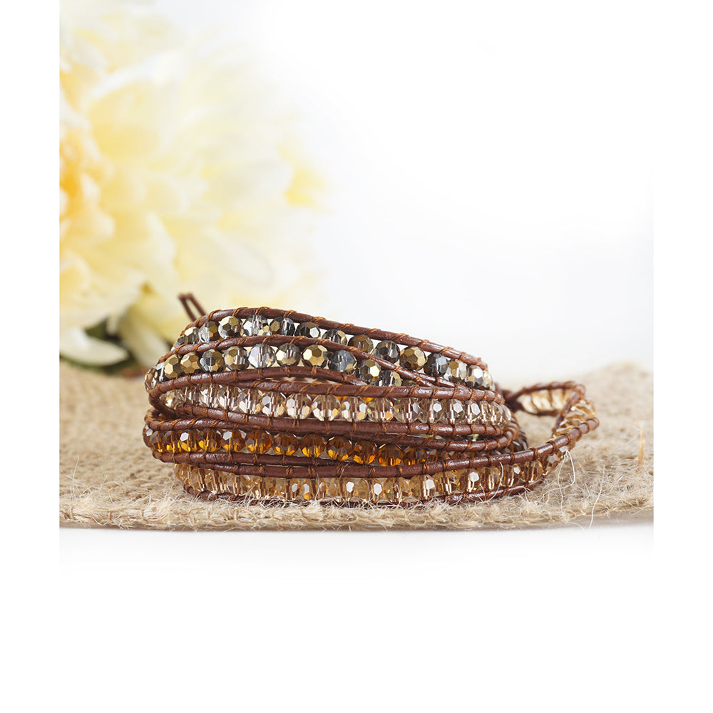 HOLIDAY CLEARANCE SALE! The Chocolate Lover - 34" Ombre Chocolate Brown Beaded Brown Leather Wrap Bracelet Image 2