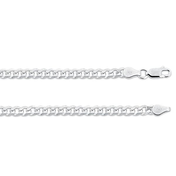 Sterling Silver Curb Necklace 4.5mm 16"-30" Inches or Bracelet 7" - 8" Inches. MADE IN ITALY Image 1