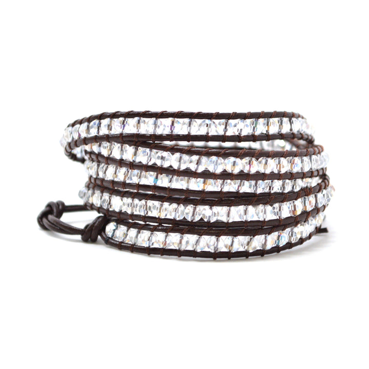 HOLIDAY CLEARANCE SALE! The Show Stopper - 34" Clear Beaded Brown or Black Leather Wrap Bracelet Image 2