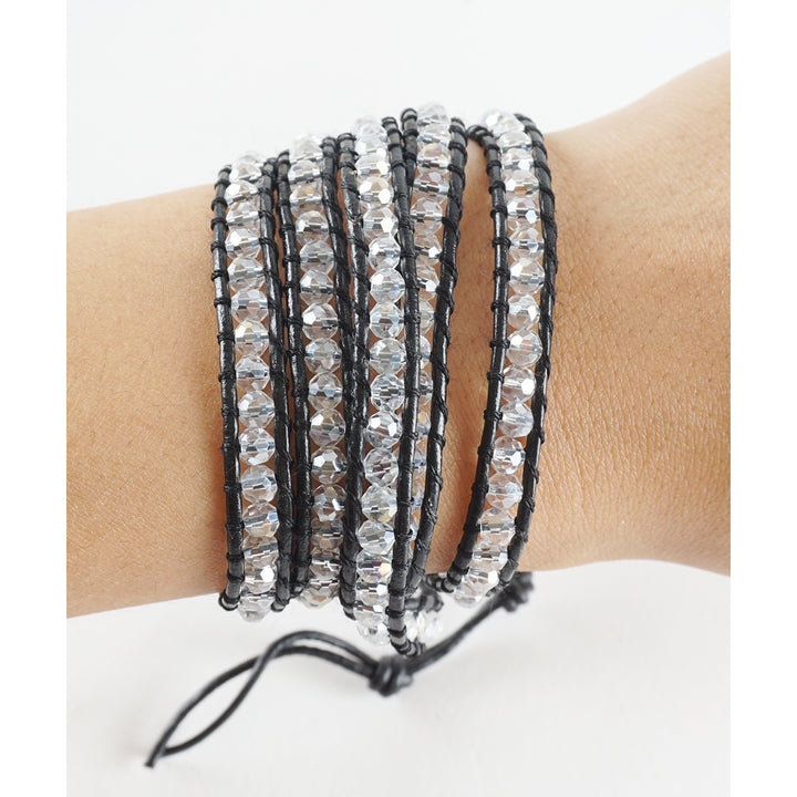 HOLIDAY CLEARANCE SALE! The Show Stopper - 34" Clear Beaded Brown or Black Leather Wrap Bracelet Image 4