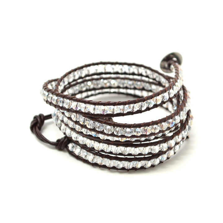 HOLIDAY CLEARANCE SALE! The Show Stopper - 34" Clear Beaded Brown or Black Leather Wrap Bracelet Image 4