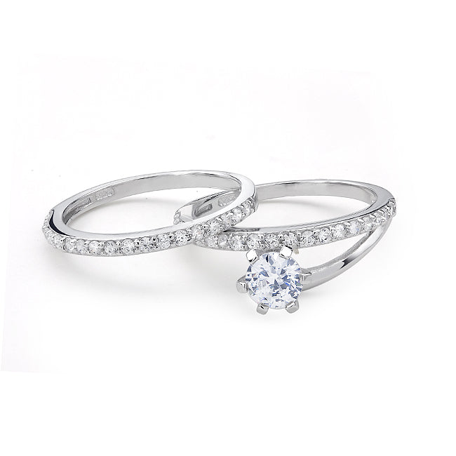 2 Piece Set-Sterling Silver Cubic Zirconia Ring Set Image 3