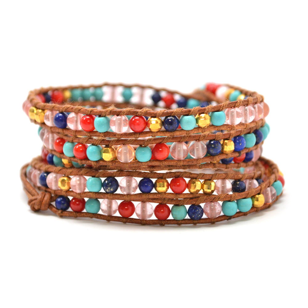 HOLIDAY CLEARANCE SALE! The Gypsy Love - 34" Multi-Color Beaded Brown Leather Wrap Bracelet Image 2