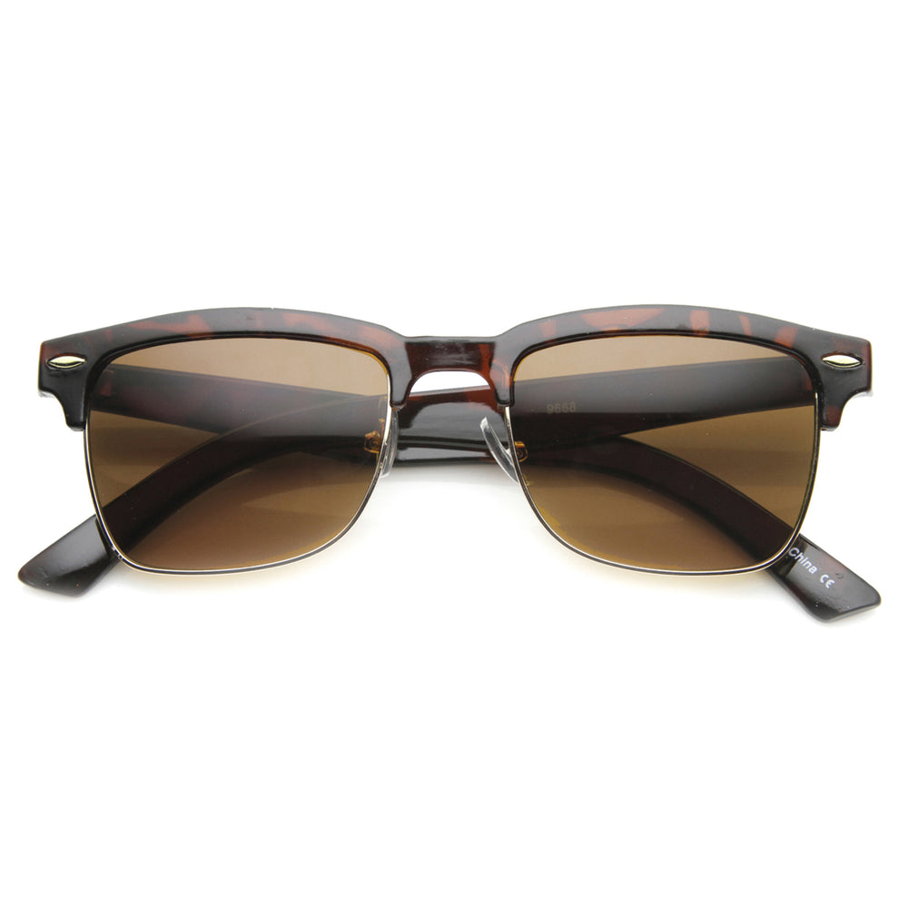 Classic Dapper Rectangular Half-Frame Horn Rimmed Sunglasses 9809 Image 2