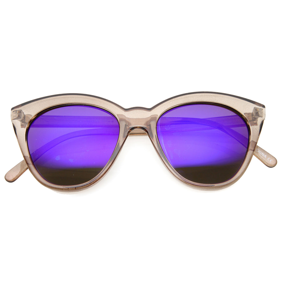 Womens Crystal Translucent Frame Flash Mirror Lens Round Cat Eye Sunglasses 52mm 9839 Image 1