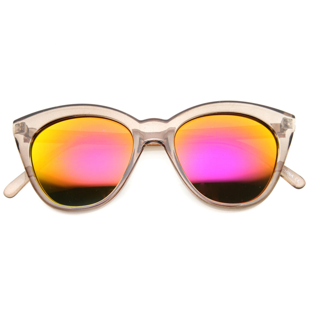 Womens Crystal Translucent Frame Flash Mirror Lens Round Cat Eye Sunglasses 52mm 9839 Image 2