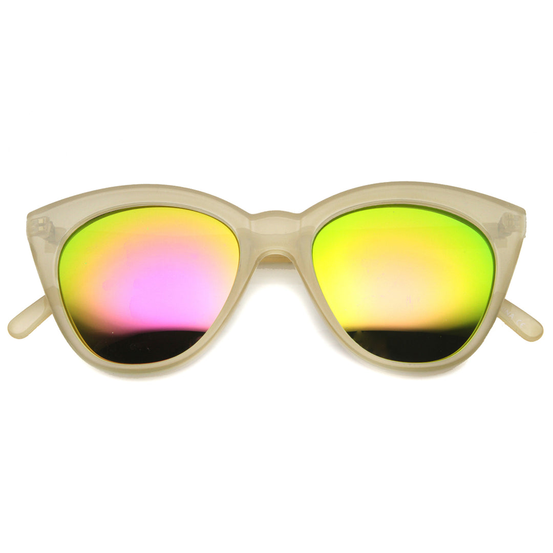 Womens Crystal Translucent Frame Flash Mirror Lens Round Cat Eye Sunglasses 52mm 9839 Image 3