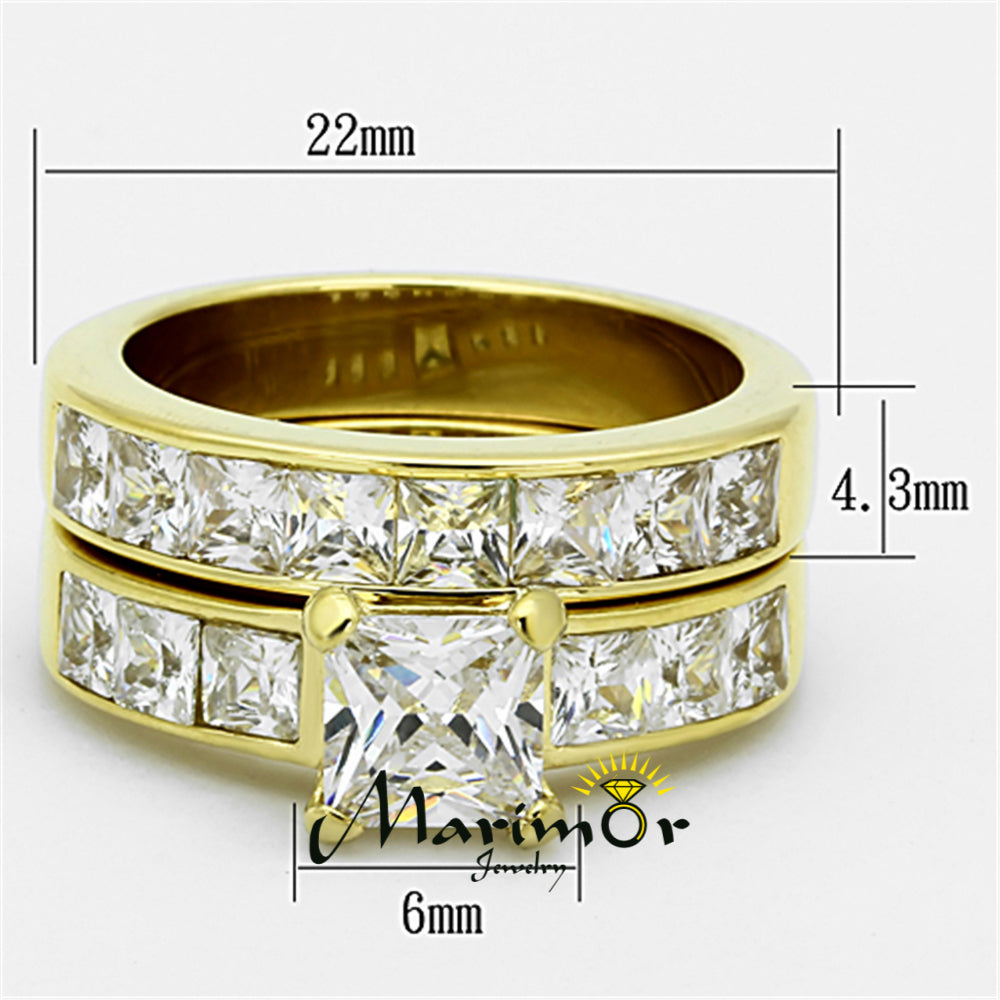 Stunning Princess Cut CZ 14k GP Stainless Steel Wedding Ring Set Womens Sz 5-11 Image 4