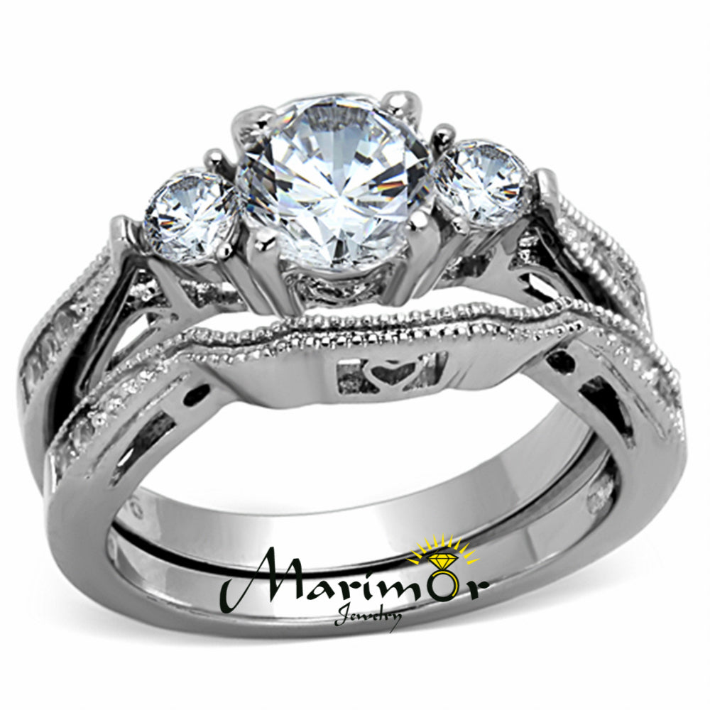 Stainless Steel 316 2.50 Ct Cubic Zirconia Wedding Ring Set Womens Sizes 5-10 Image 3