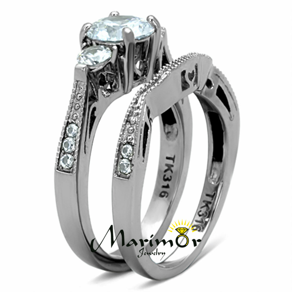 Stainless Steel 316 2.50 Ct Cubic Zirconia Wedding Ring Set Womens Sizes 5-10 Image 4