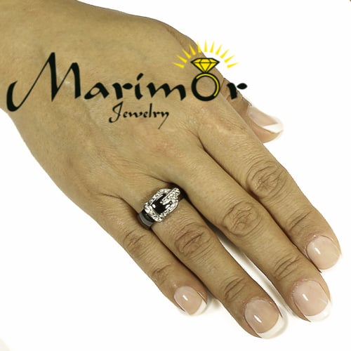 Stainless Steel Black Ceramic 6mm Wide Crystal Buckle Rings Size 6 - 8 Image 2