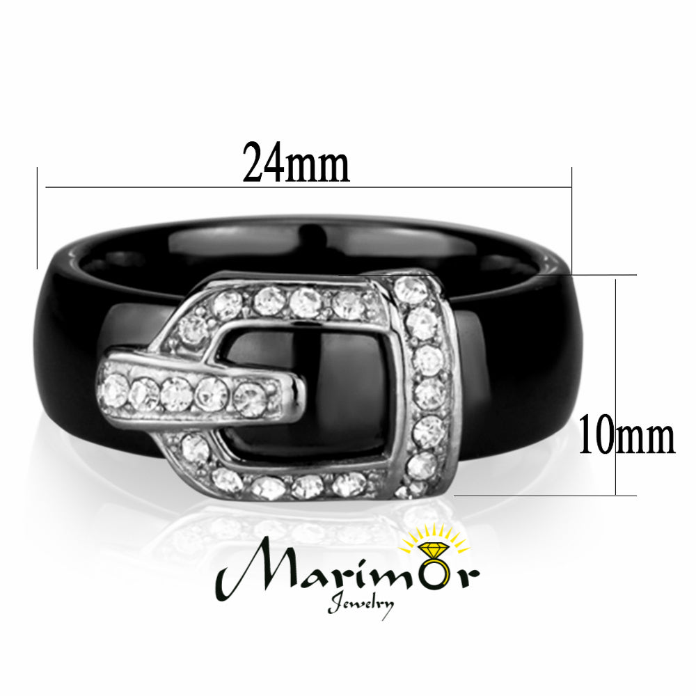 Stainless Steel Black Ceramic 6mm Wide Crystal Buckle Rings Size 6 - 8 Image 4