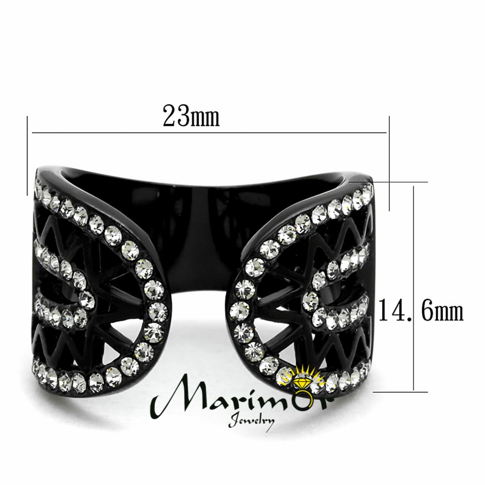 Stainless Steel Black Ion Plated Crystal Finger Cuff Fashion Ring Womens Sz 5-10 Image 4