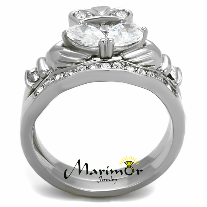 Stainless Steel Irish Claddagh AAA CZ Wedding Ring Band Set Womens Size 5-10 Image 3