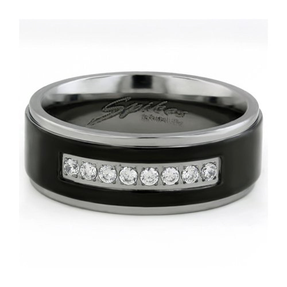 His and Her 4pc Black and Silver Stainless Steel and Titanium Wedding Ring Band Set Image 2