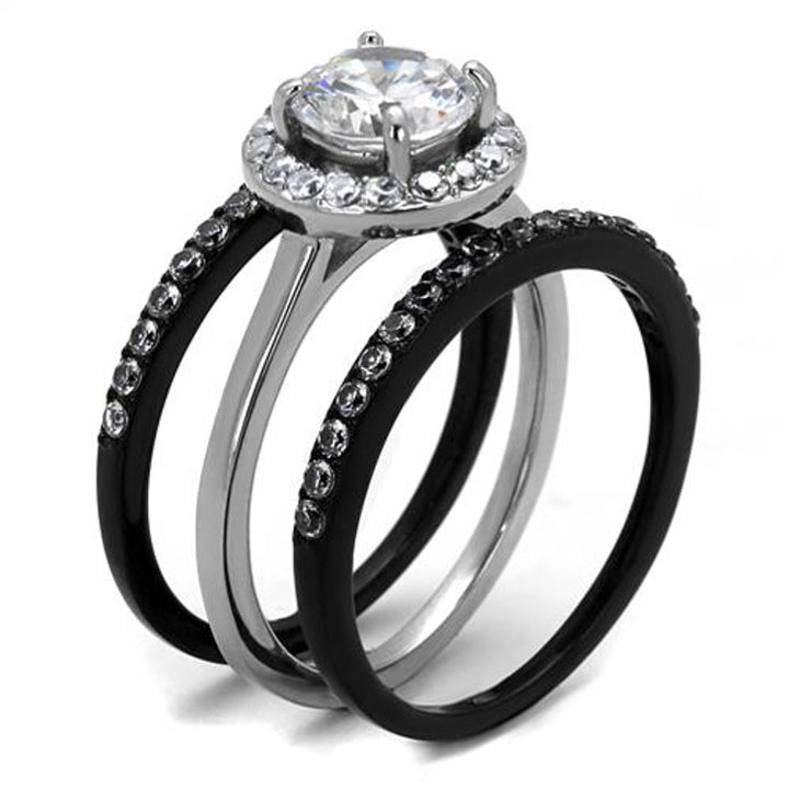 Womens 2.25 Ct Halo Round Cut Cz Black Stainless Steel Wedding Ring Set Sz 5-10 Image 3