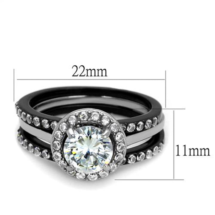 Womens 2.25 Ct Halo Round Cut Cz Black Stainless Steel Wedding Ring Set Sz 5-10 Image 4