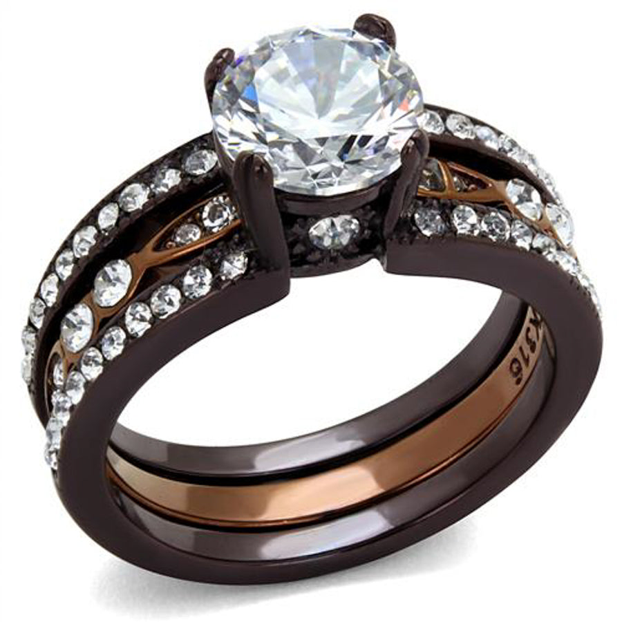 Chocolate Stainless Steel 2.75 Ct Round Cut Cz Wedding Ring Set Womens Sz 5-10 Image 1