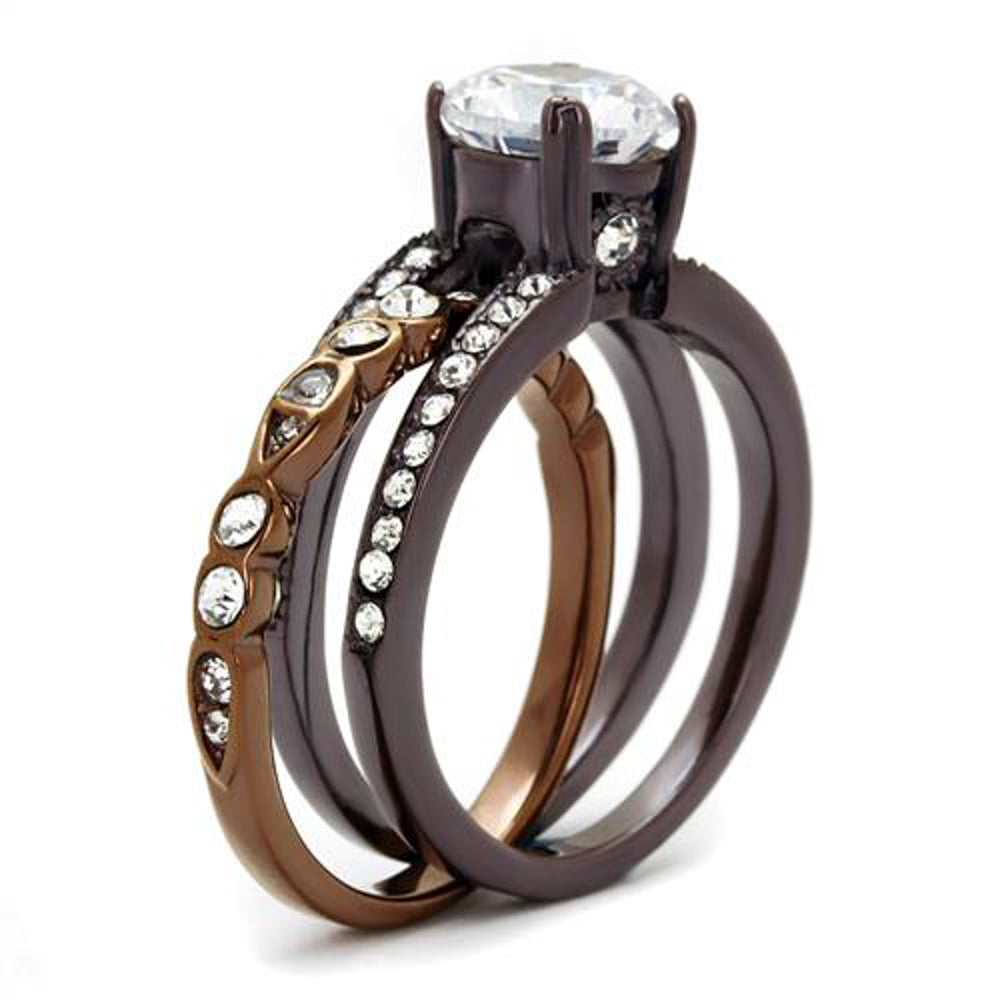 Chocolate Stainless Steel 2.75 Ct Round Cut Cz Wedding Ring Set Womens Sz 5-10 Image 4