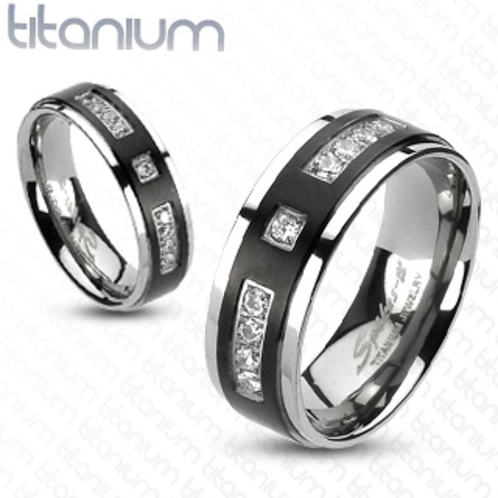 Hers and His Stainless Steel Princess Wedding Ring Set and Titanium Wedding Band Image 3