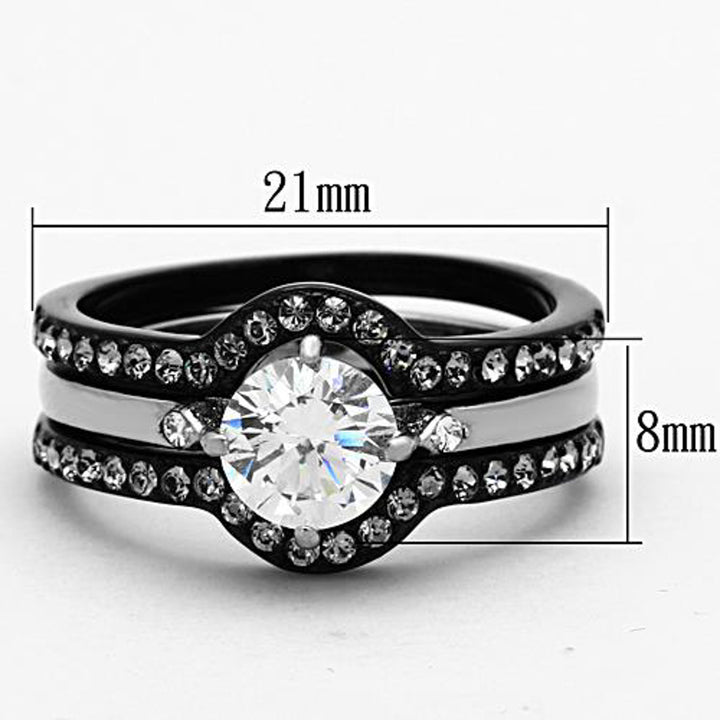 His and Hers 4 Pc Black Ion Plated Stainless Steel Wedding Engagement Ring Band Set Image 3