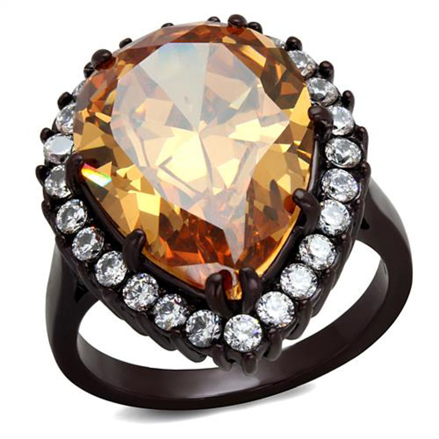 Womens Dark Brown Stainless Steel 10.96 Ct Pear Cut Champagne CZ Cocktail Ring Image 1