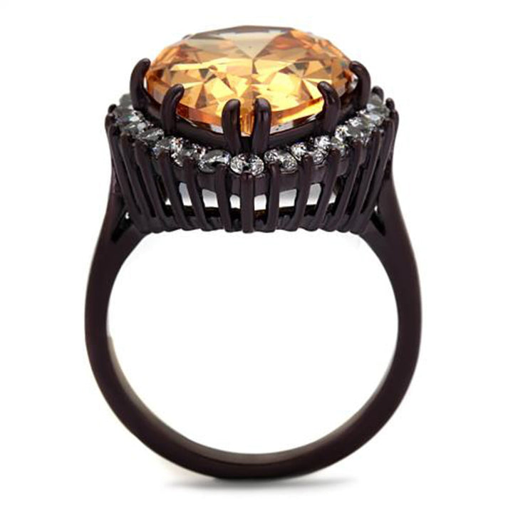 Womens Dark Brown Stainless Steel 10.96 Ct Pear Cut Champagne CZ Cocktail Ring Image 3