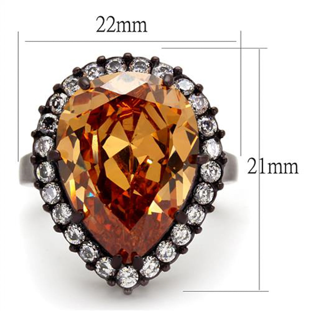 Womens Dark Brown Stainless Steel 10.96 Ct Pear Cut Champagne CZ Cocktail Ring Image 4