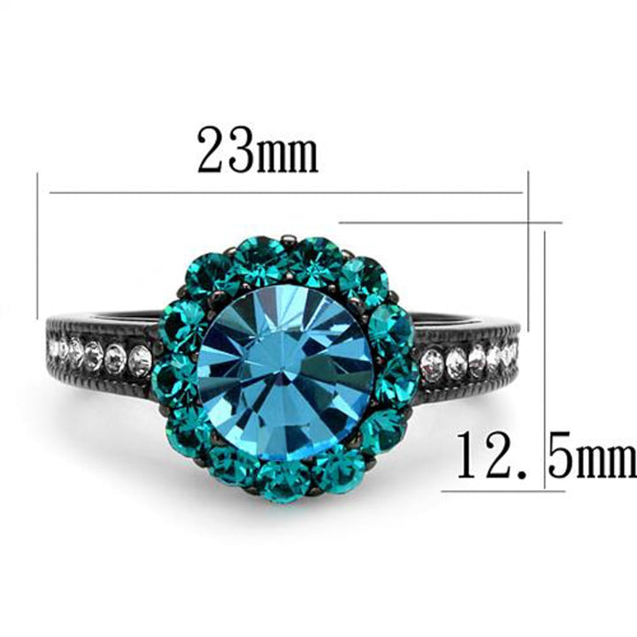 Light Black Stainless Steel 3.22 Ct Multi Color Crystal Halo Engagement Ring Image 4