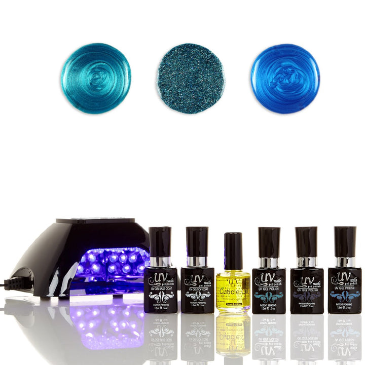 UV-NAILS Salon Quality Gel Polish Starter Kit with Black LED Lamp Colors: GL21-G74-G73 Image 1